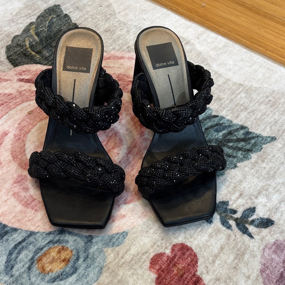 Dolce Vita Black Braided Bead Double-Strap Slide Mules